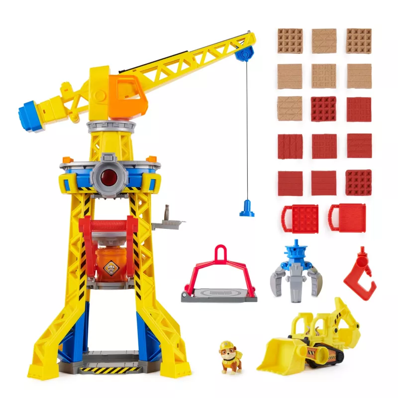 Rubble & Crew Bark Yard Bokštas su Krano Žaislu, Rubble Figūrėle ir Statybiniu Smėliu, PAW Patrol Žaislai Vaikams Nuo 3 Metų