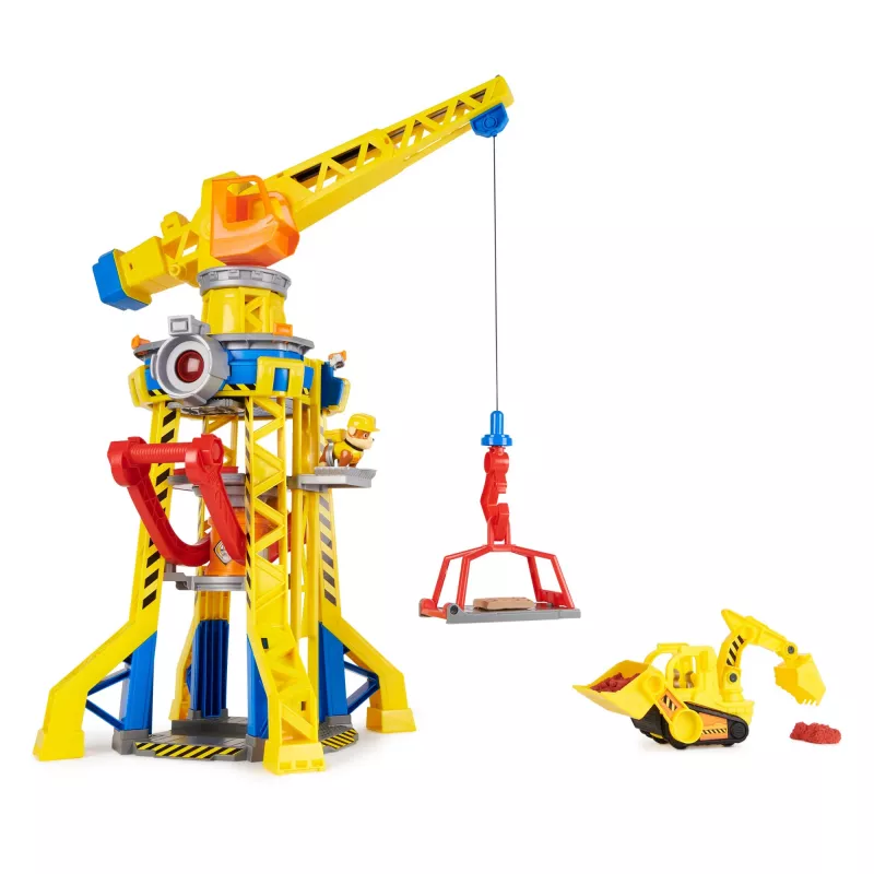 Rubble & Crew Bark Yard Bokštas su Krano Žaislu, Rubble Figūrėle ir Statybiniu Smėliu, PAW Patrol Žaislai Vaikams Nuo 3 Metų