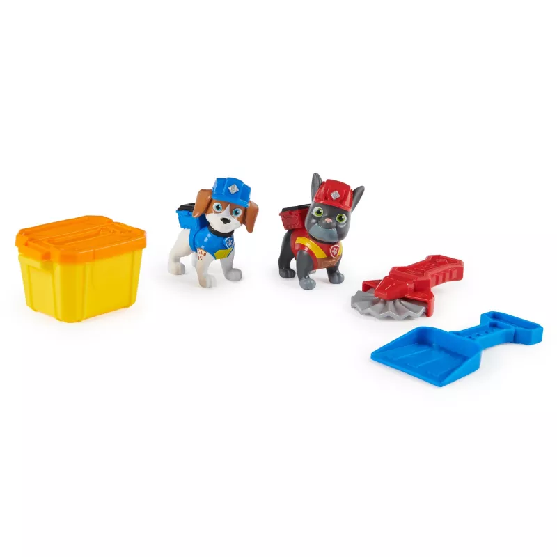 Rubble & Crew – Charger & Wheeler veikėjų figūrėlės su Kinetic Build-It smėliu ir 2 statybos įrankiais, PAW Patrol žaislai vaikams nuo 3 metų