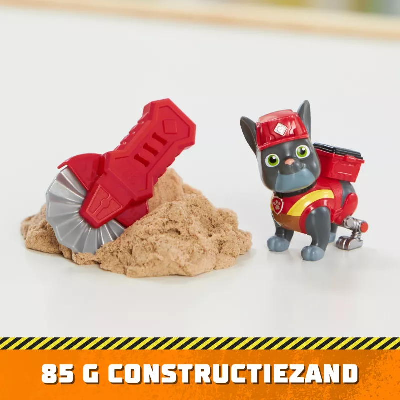 Rubble & Crew – Charger & Wheeler veikėjų figūrėlės su Kinetic Build-It smėliu ir 2 statybos įrankiais, PAW Patrol žaislai vaikams nuo 3 metų