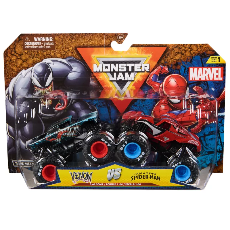 Monster Jam oficialūs „Marvel“ Geležinis žmogus prieš Karo mašiną liejami monstrų sunkvežimiai, 1:64 skalė, žaislai vaikams nuo 3 metų