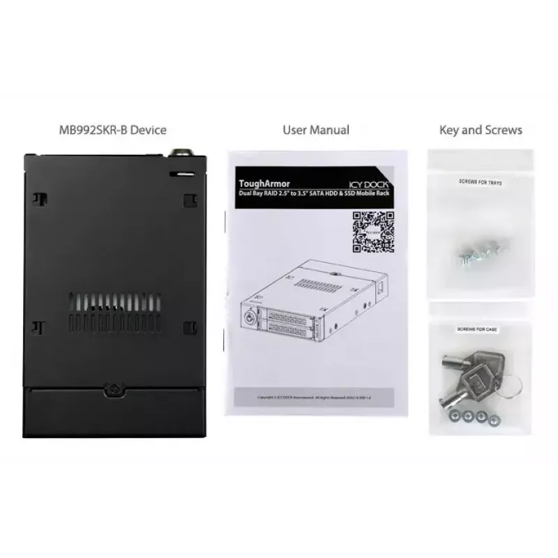 Icy Dock ToughArmor MB992SKR-B – korpusas dviems 2,5 inch diskams su aparatūriniu RAID
