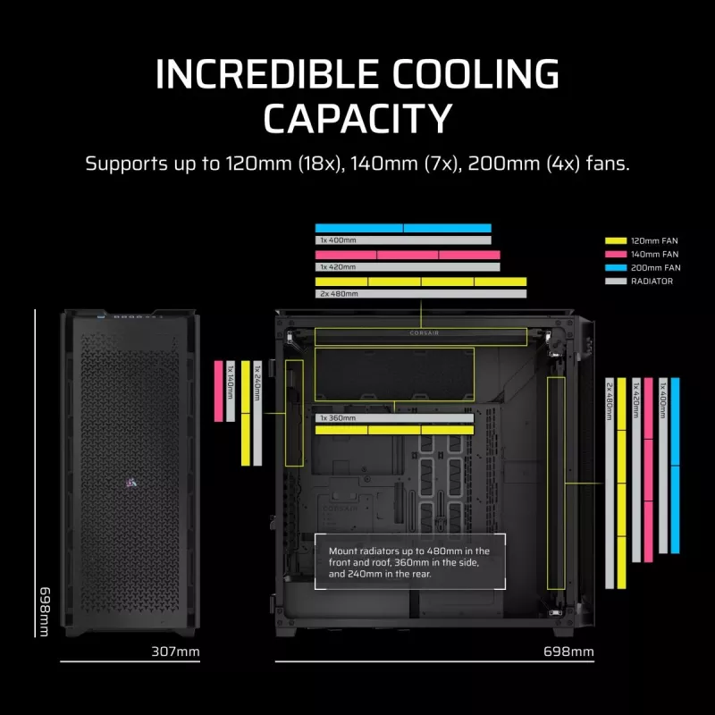 CORSAIR 9000D RGB Airflow Super pilno dėžės korpusas