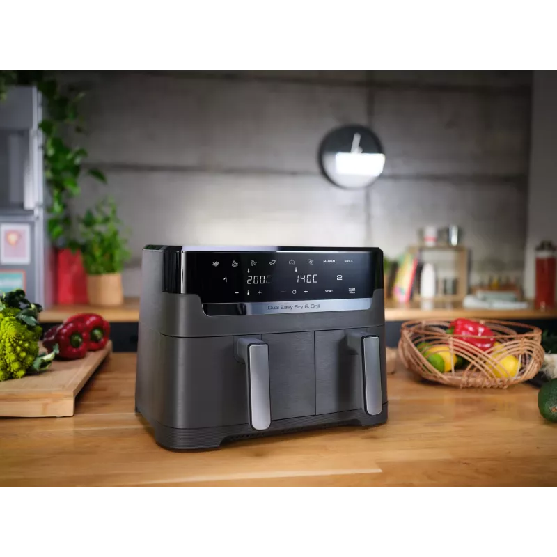 Tefal Dual Easy Fry & Grill EY905B dviguba karšto oro gruzdintuvė 8,3 L 2700 W pilka