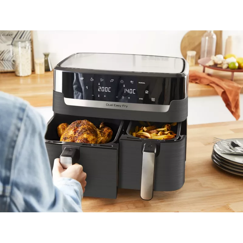 Tefal Dual Easy Fry & Grill EY905B dviguba karšto oro gruzdintuvė 8,3 L 2700 W pilka