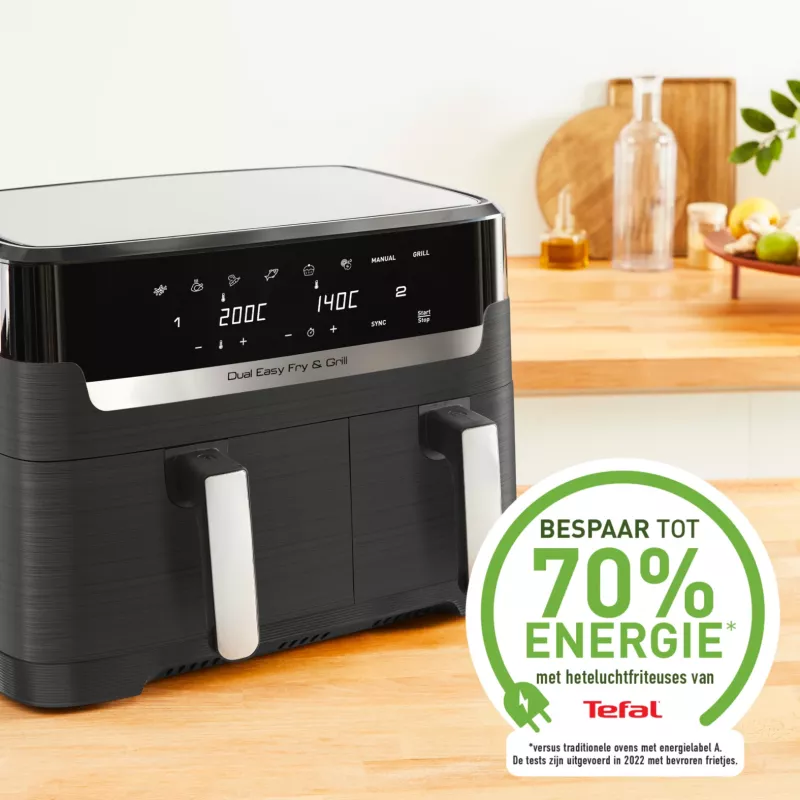 Tefal Dual Easy Fry & Grill EY905B dviguba karšto oro gruzdintuvė 8,3 L 2700 W pilka