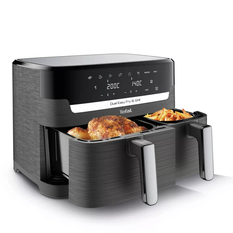 Tefal Dual Easy Fry & Grill EY905B dviguba karšto oro gruzdintuvė 8,3 L 2700 W pilka