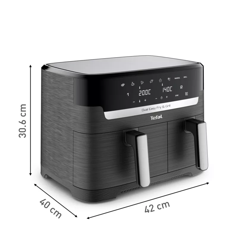 Tefal Dual Easy Fry & Grill EY905B dviguba karšto oro gruzdintuvė 8,3 L 2700 W pilka