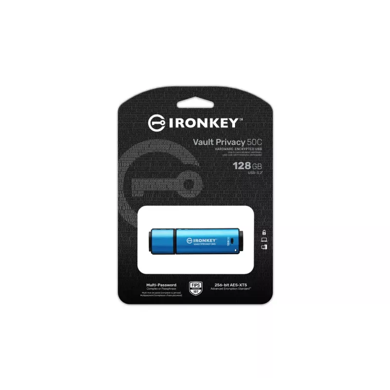 Kingston IronKey 128GB USB-C Vault Privacy 50C AES-256 šifruotas, FIPS 197