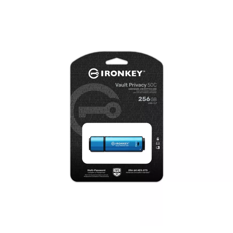 Kingston Technology IronKey 256GB USB-C Vault Privacy 50C AES-256 šifruotas, FIPS 197