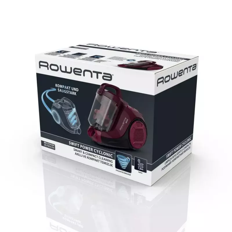 Cikloninis dulkių siurblys ROWENTA Swift Power RO2933 – 750 W, be maišelio, bordo/juodos spalvos, 4,87 kg