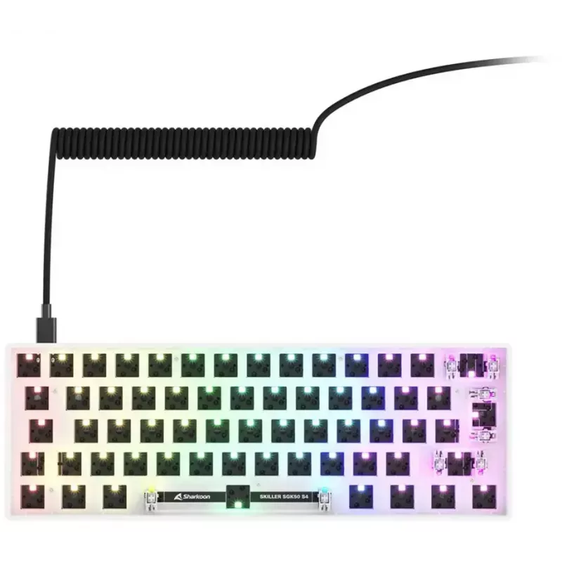Kompaktiška 60% laida klaviatūra Sharkoon SKILLER SGK50 S4 — QWERTY vokiškas išdėstymas, RGB apšvietimas, USB, 1,5 m laidas, balta