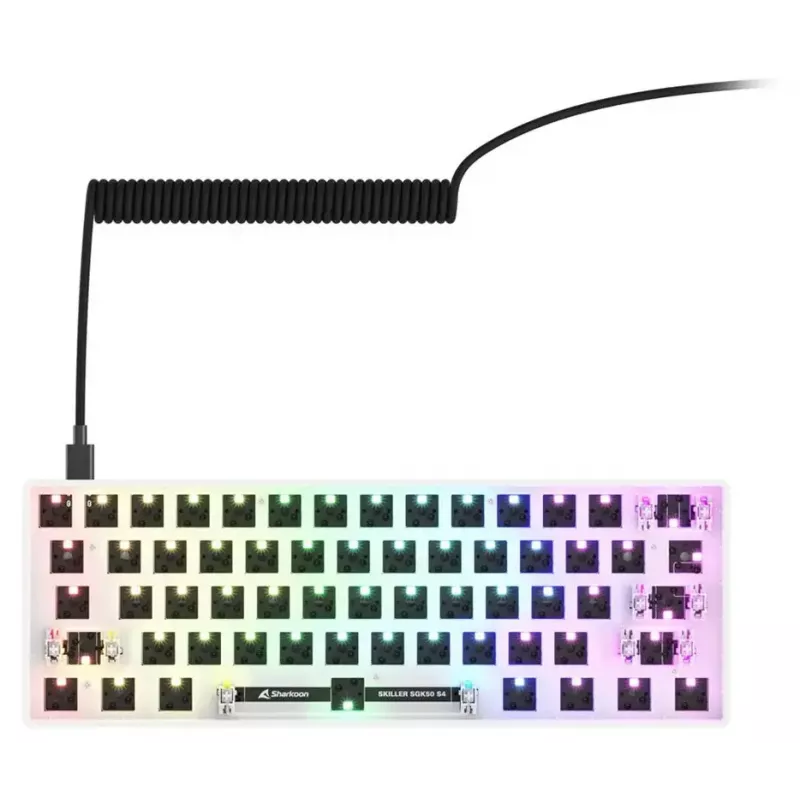 Kompaktiška 60% laida klaviatūra Sharkoon SKILLER SGK50 S4 — QWERTY vokiškas išdėstymas, RGB apšvietimas, USB, 1,5 m laidas, balta