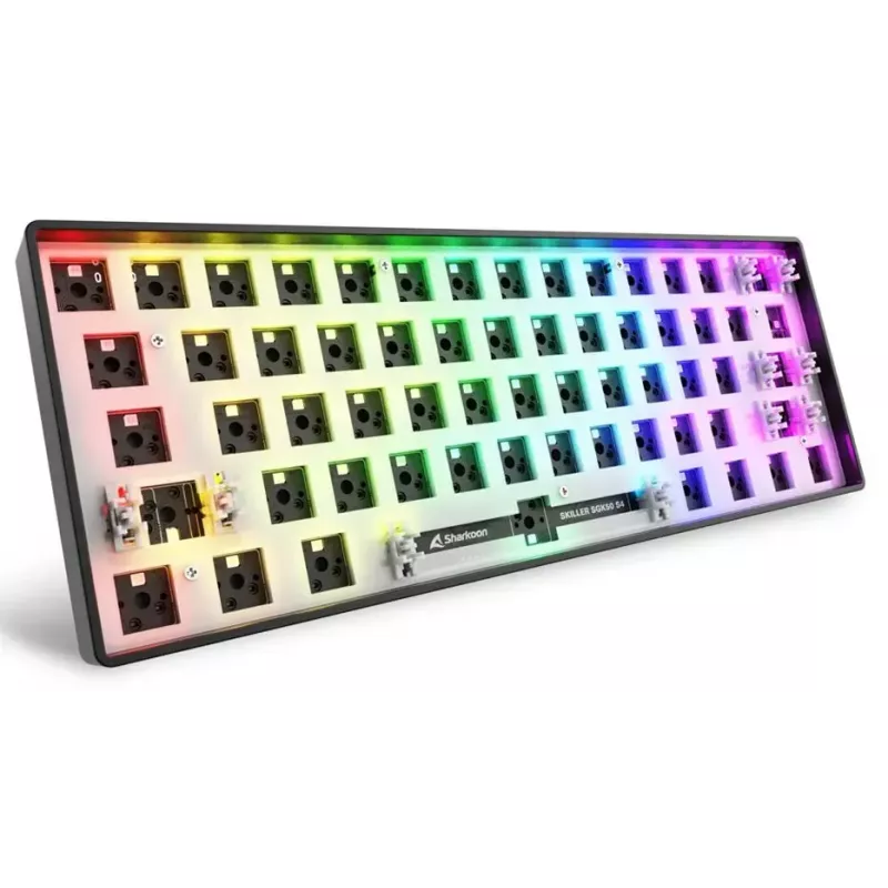 Mechaninė kompaktiška 60% klaviatūra Sharkoon SKILLER SGK50 S4 – laidinė USB, QWERTY vokiškas išdėstymas, RGB apšvietimas, 1,5 m laidas, juoda