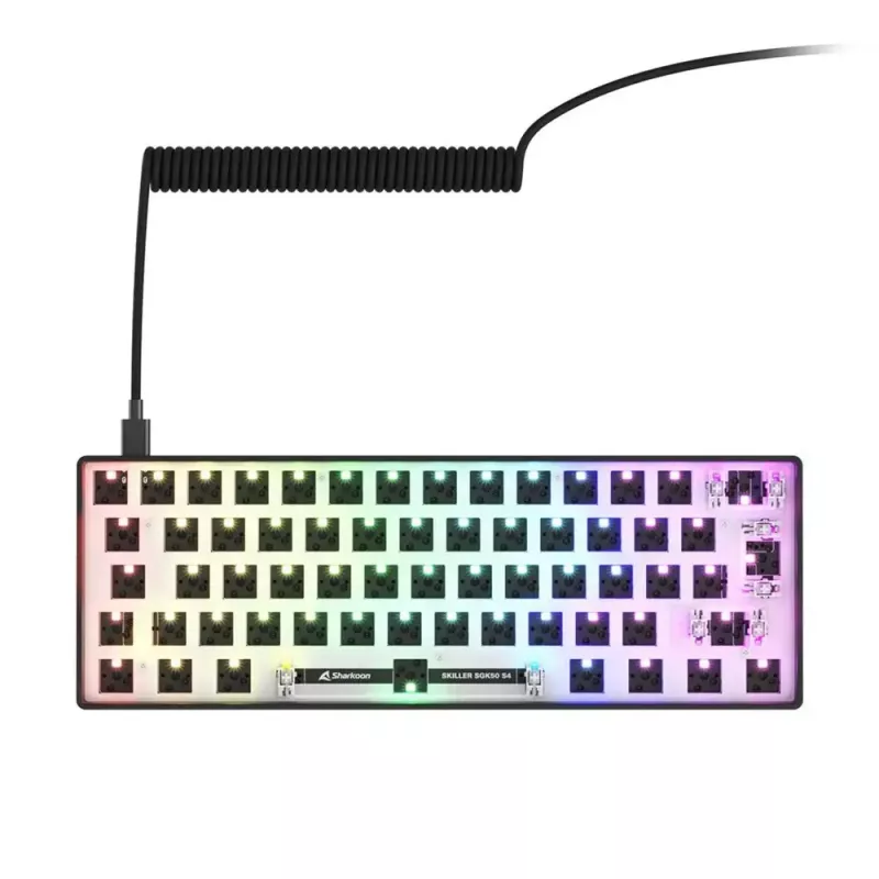 Mechaninė kompaktiška 60% klaviatūra Sharkoon SKILLER SGK50 S4 – laidinė USB, QWERTY vokiškas išdėstymas, RGB apšvietimas, 1,5 m laidas, juoda