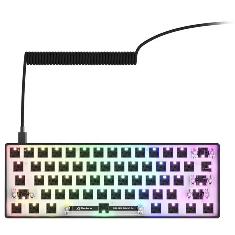 Mechaninė kompaktiška 60% klaviatūra Sharkoon SKILLER SGK50 S4 – laidinė USB, QWERTY vokiškas išdėstymas, RGB apšvietimas, 1,5 m laidas, juoda