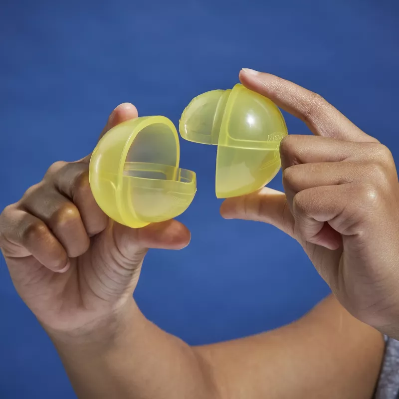 Vandens kamuoliai HASBRO Nerf Super Soaker Hydro Balls – įmontuota talpykla, 6 vnt., plastikas, mėlyna/geltona, nuo 6 m.