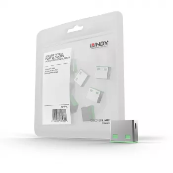 Lindy USB prievadų blokatorius (be rakto) – 10 vnt. rinkinys, spalva: žalia