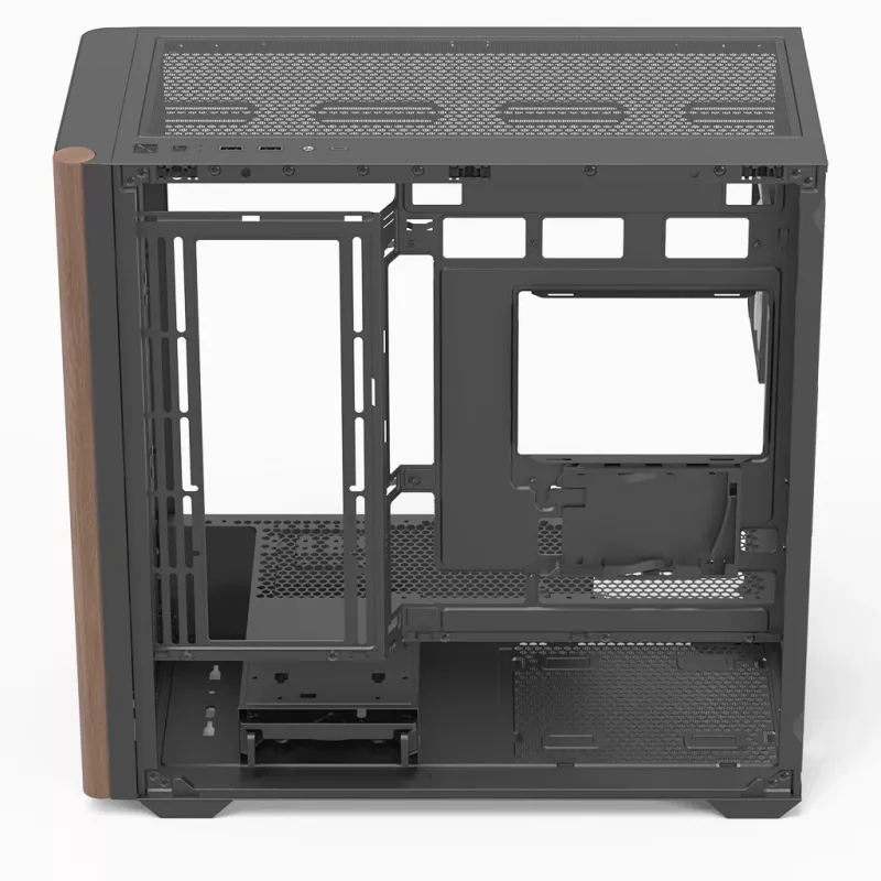 Mini bokštinis kompiuterio korpusas Aerocool D301A Black Wood su ATX maitinimo šaltiniu