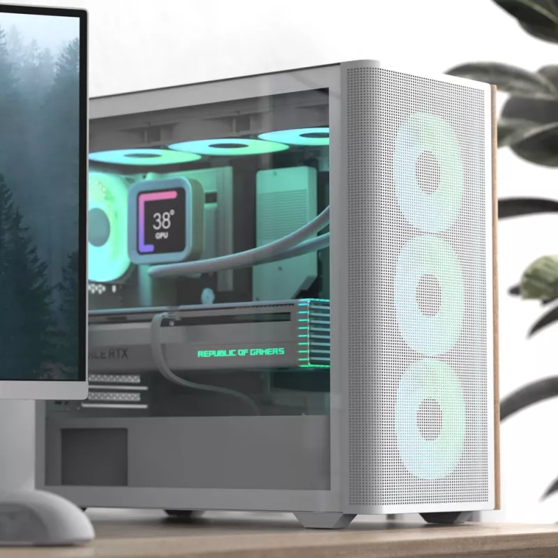 Aerocool D301A Mini Tower baltas, medinis akcentas