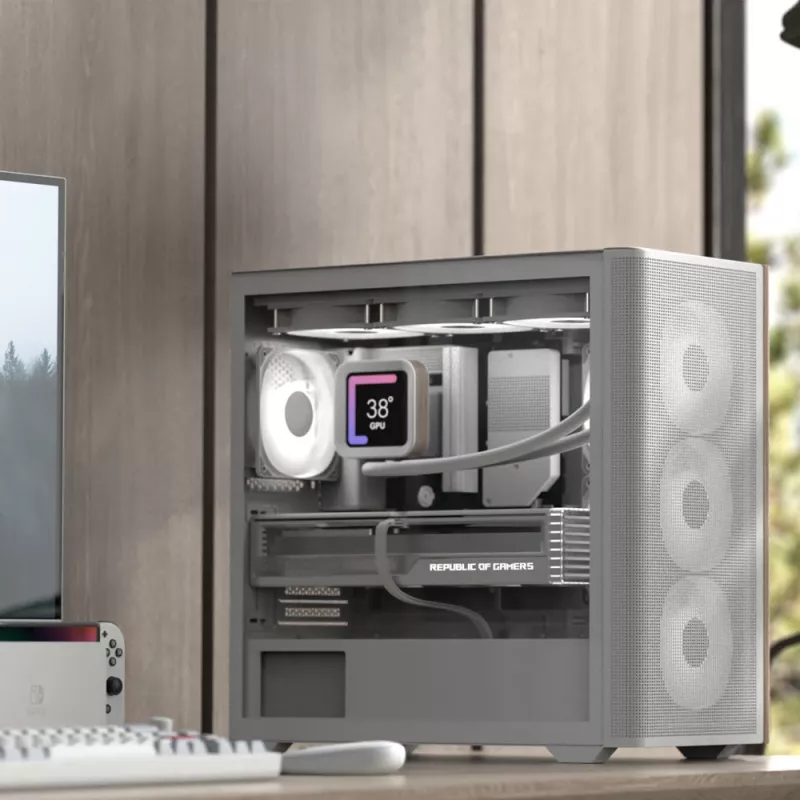 Aerocool D301A Mini Tower baltas, medinis akcentas