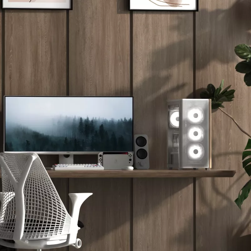 Aerocool D301A Mini Tower baltas, medinis akcentas