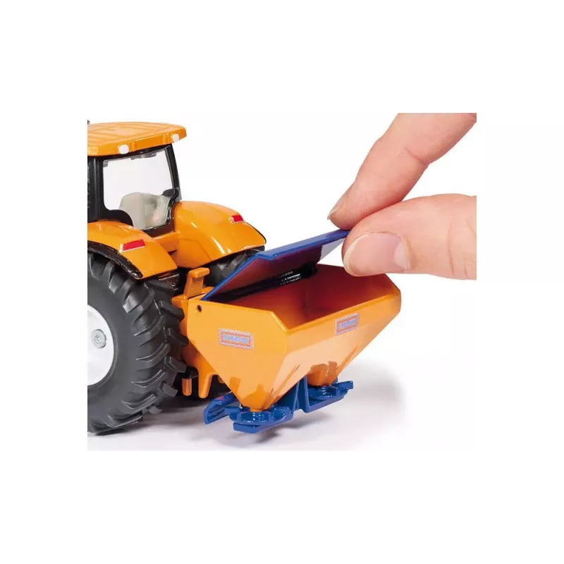 Siku traktorius su sniego plūgu ir druskos barstytuvu, modelis 1:50, iš anksto surinktas