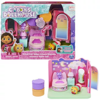 Gabby's Dollhouse „Saldžių sapnų miegamasis“ su Pillow Cat figūrėle, 3 aksesuarais, 3 baldais ir 2 siuntomis, žaislas vaikams nuo 3 metų