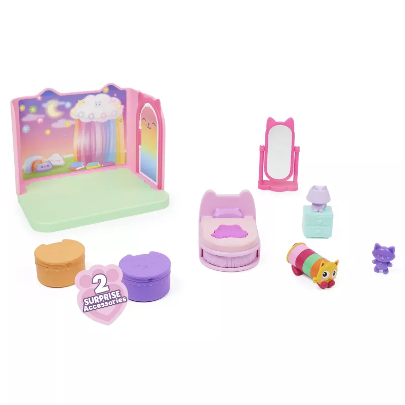 Gabby's Dollhouse „Saldžių sapnų miegamasis“ su Pillow Cat figūrėle, 3 aksesuarais, 3 baldais ir 2 siuntomis, žaislas vaikams nuo 3 metų