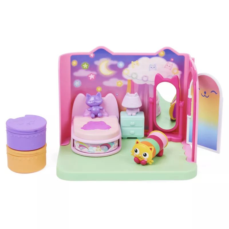 Gabby's Dollhouse „Saldžių sapnų miegamasis“ su Pillow Cat figūrėle, 3 aksesuarais, 3 baldais ir 2 siuntomis, žaislas vaikams nuo 3 metų