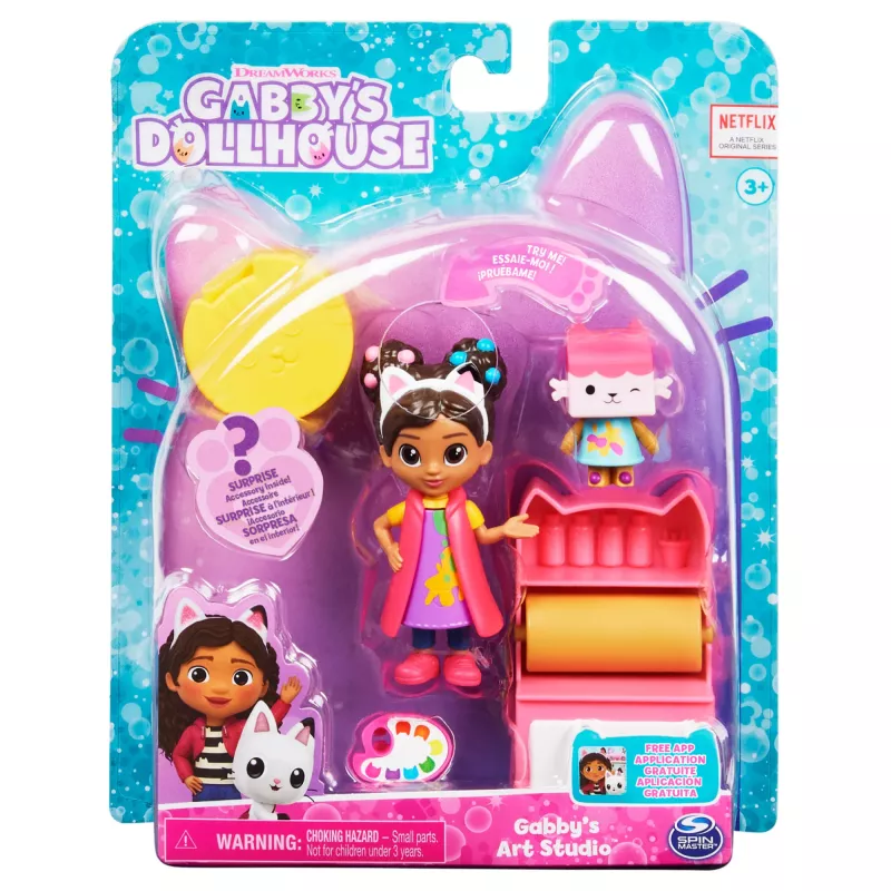 Gabby's Dollhouse meno studijos rinkinys su 2 figūrėlėmis, 2 aksesuarais, pristatymo dėžute ir baldais, žaislai vaikams nuo 3 metų
