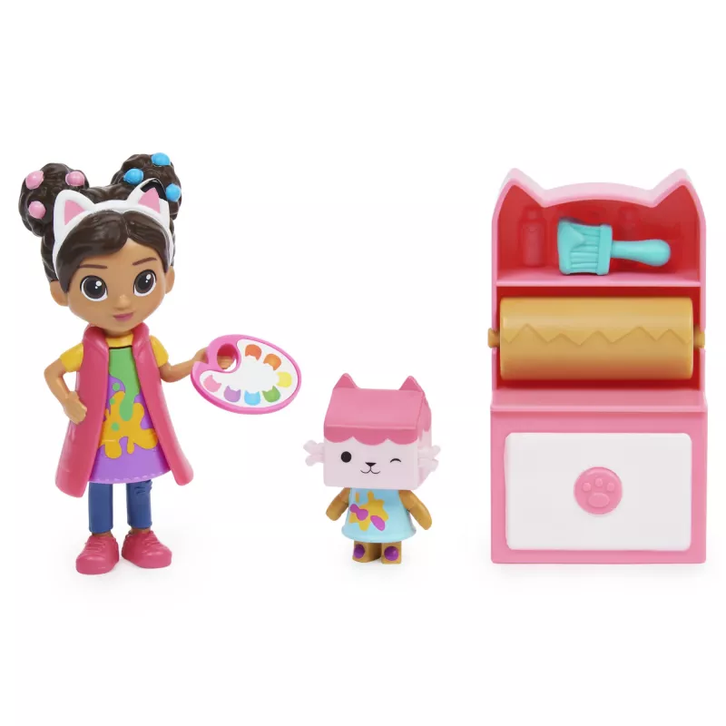 Gabby's Dollhouse meno studijos rinkinys su 2 figūrėlėmis, 2 aksesuarais, pristatymo dėžute ir baldais, žaislai vaikams nuo 3 metų