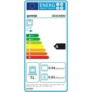 Laisvai pastatoma viryklė Gorenje GEC6C40WD su keramine kaitlente ir elektrine orkaite, juoda/balta