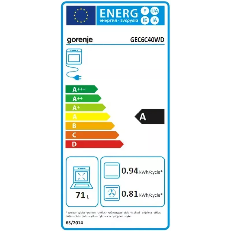 Laisvai pastatoma viryklė Gorenje GEC6C40WD su keramine kaitlente ir elektrine orkaite, juoda/balta