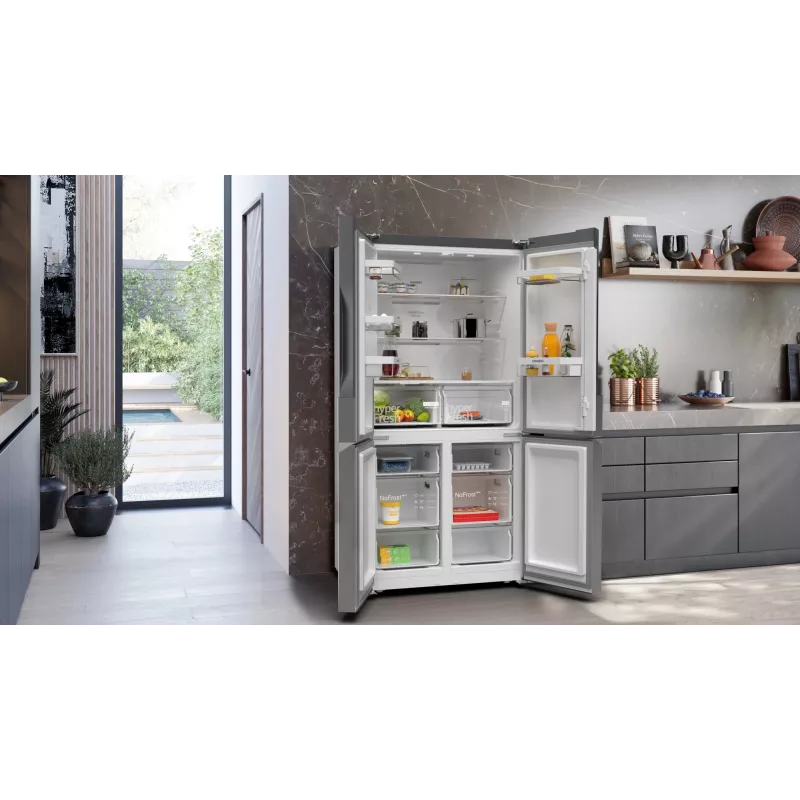 Šaldytuvas Siemens iQ300 KF96NVPEA šalia šaldiklio, laisvai pastatomas, 605 L, sidabrinis