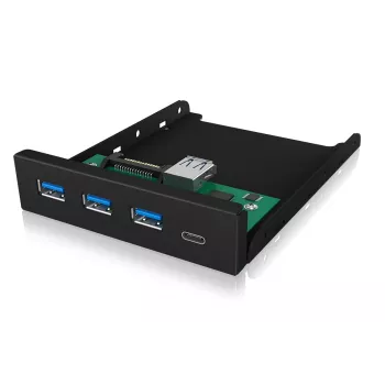 USB stotelė ICY BOX IB-HUB1418-i3 – GL3520/ASM1543 mikroschemos, juoda, 101×137×25 mm