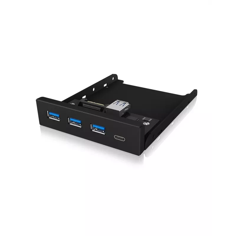 USB stotelė ICY BOX IB-HUB1418-i3 – GL3520/ASM1543 mikroschemos, juoda, 101×137×25 mm