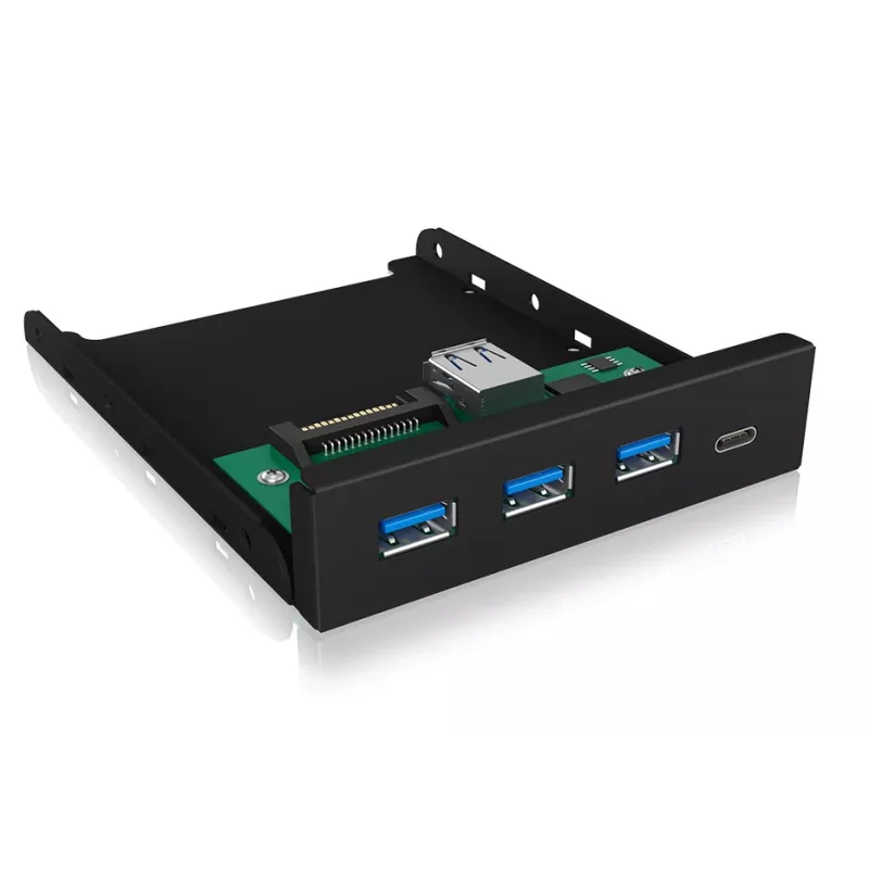 USB stotelė ICY BOX IB-HUB1418-i3 – GL3520/ASM1543 mikroschemos, juoda, 101×137×25 mm