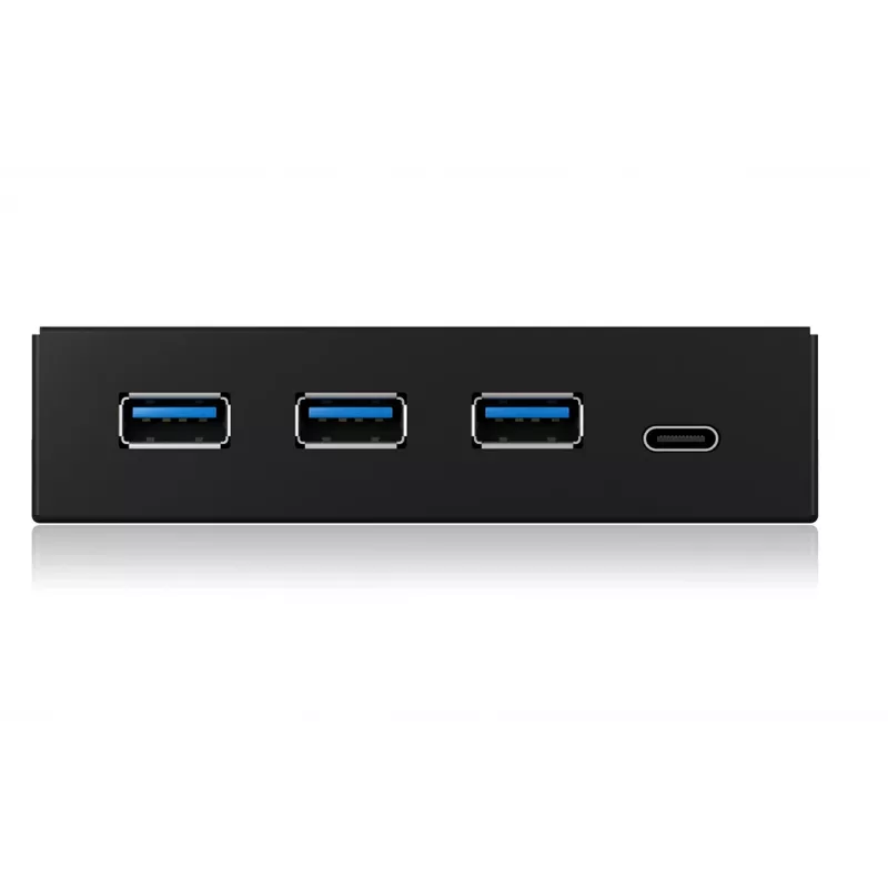 USB stotelė ICY BOX IB-HUB1418-i3 – GL3520/ASM1543 mikroschemos, juoda, 101×137×25 mm