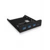 USB stotelė ICY BOX IB-HUB1418-i3 – GL3520/ASM1543 mikroschemos, juoda, 101×137×25 mm