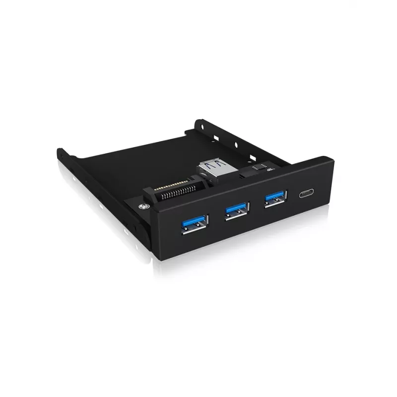 USB stotelė ICY BOX IB-HUB1418-i3 – GL3520/ASM1543 mikroschemos, juoda, 101×137×25 mm