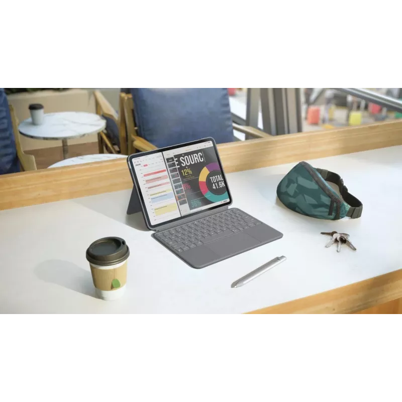 LOGITECH Combo Touch iPad Air 11 colių 5 kartai Oksfordo pilka Qwertz Vokiška klaviatūra