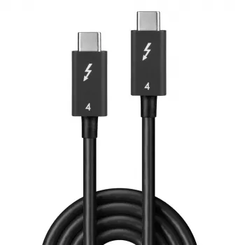 Lindy 1m Thunderbolt 4 laidas, 40Gbps, pasyvus, vyriškas, vyriškas, 1 m, 40 Gbit/s, Juoda, Nikelis/Auksas