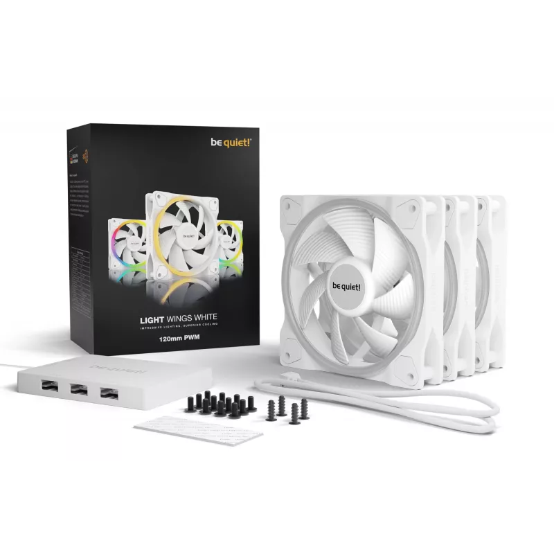 be quiet! Light Wings White 120mm PWM Triple Pack – 3 vėdinimo ventiliatoriai, 12 cm, balti