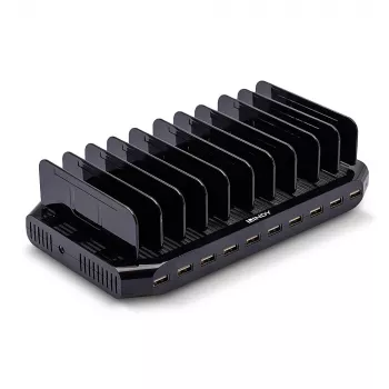 Lindy 96W 10 prievadų USB įkrovimo stotelė, laisvai pastatoma, plastikinė, juoda