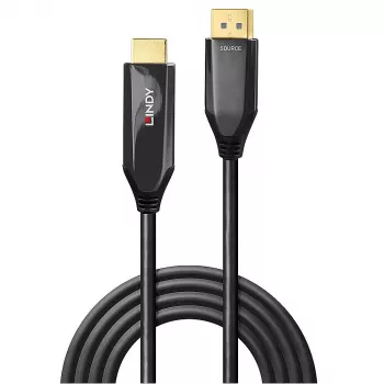 Lindy 2m aktyvus DisplayPort 1.4 į HDMI 8K60 laidas, 2 m, HDMI A tipo (standartinis), DisplayPort, vyriškas, vyriškas, tiesus
