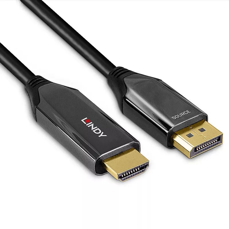 Lindy 2m aktyvus DisplayPort 1.4 į HDMI 8K60 laidas, 2 m, HDMI A tipo (standartinis), DisplayPort, vyriškas, vyriškas, tiesus