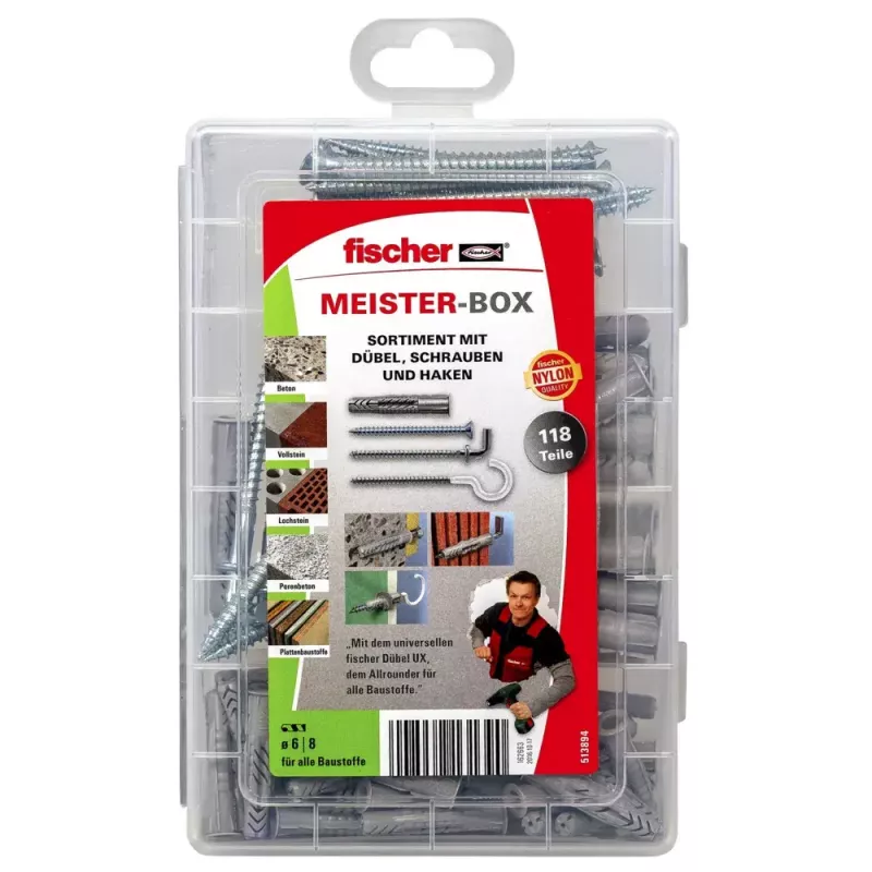 Kaiščių ir varžtų rinkinys Fischer MEISTER-BOX UX 75 vnt.