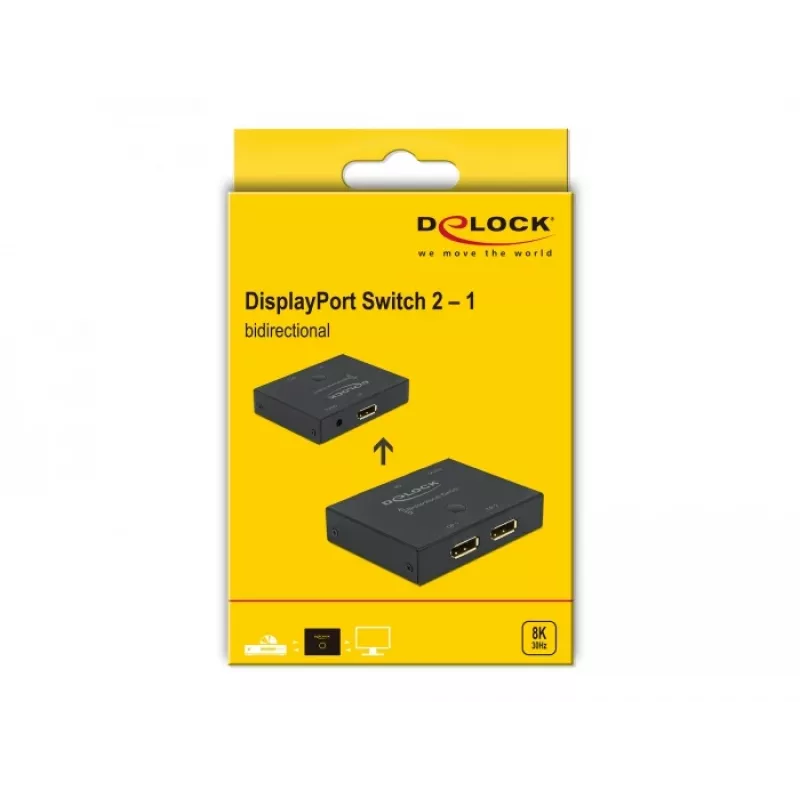 DELOCK DisplayPort 2 į 1 jungiklis - dvipusis 8K 30Hz