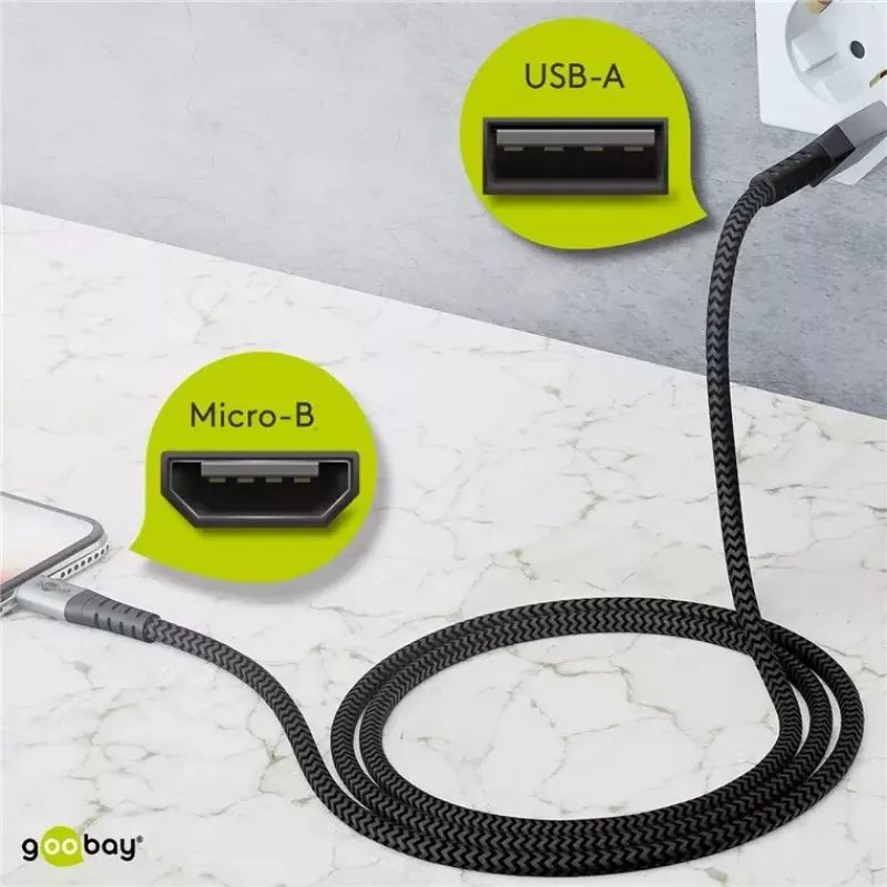 USB laidas Wentronic 49282 USB 2.0 1 m Micro-USB B USB A juodas pilkas